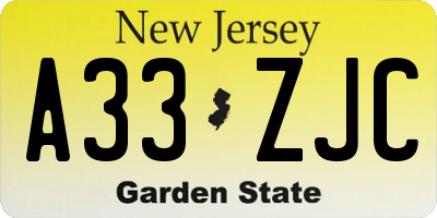 NJ license plate A33ZJC