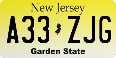 NJ license plate A33ZJG