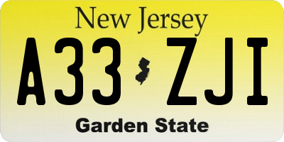 NJ license plate A33ZJI