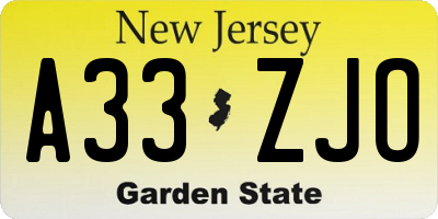NJ license plate A33ZJO