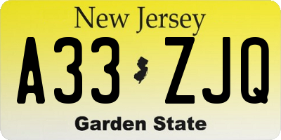 NJ license plate A33ZJQ