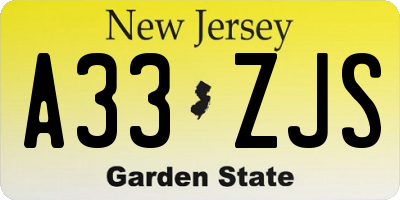 NJ license plate A33ZJS