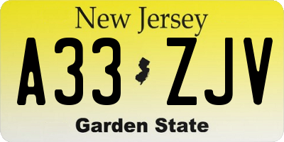 NJ license plate A33ZJV