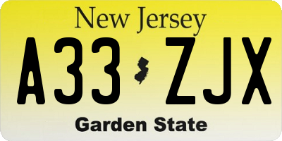 NJ license plate A33ZJX