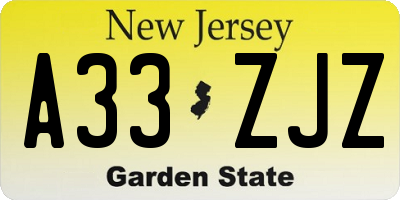 NJ license plate A33ZJZ