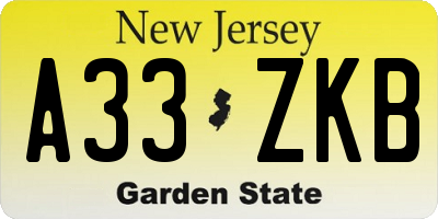 NJ license plate A33ZKB