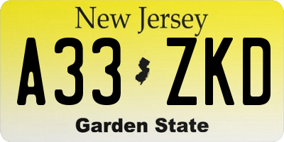 NJ license plate A33ZKD