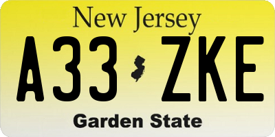 NJ license plate A33ZKE