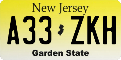 NJ license plate A33ZKH