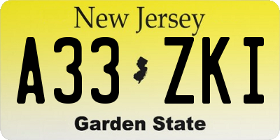 NJ license plate A33ZKI