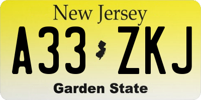 NJ license plate A33ZKJ