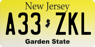 NJ license plate A33ZKL
