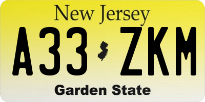 NJ license plate A33ZKM