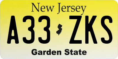 NJ license plate A33ZKS