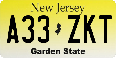 NJ license plate A33ZKT