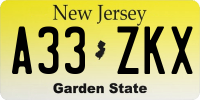 NJ license plate A33ZKX