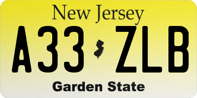 NJ license plate A33ZLB