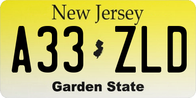 NJ license plate A33ZLD