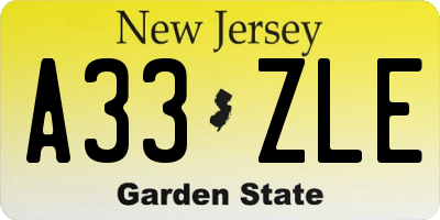 NJ license plate A33ZLE