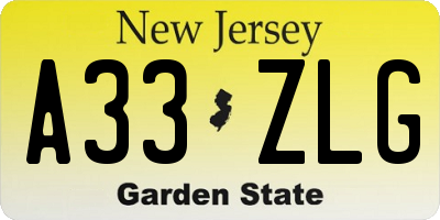 NJ license plate A33ZLG