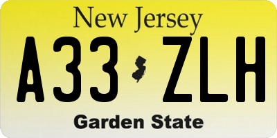 NJ license plate A33ZLH