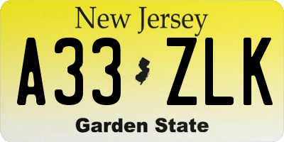 NJ license plate A33ZLK