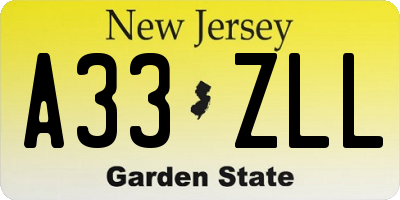NJ license plate A33ZLL