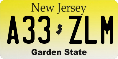 NJ license plate A33ZLM