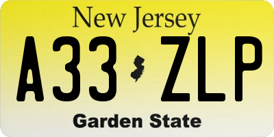 NJ license plate A33ZLP