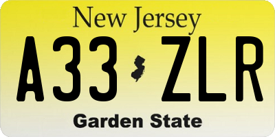 NJ license plate A33ZLR