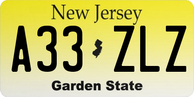 NJ license plate A33ZLZ