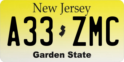NJ license plate A33ZMC
