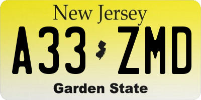 NJ license plate A33ZMD