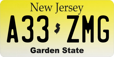 NJ license plate A33ZMG
