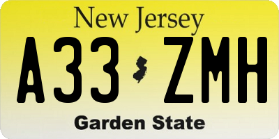 NJ license plate A33ZMH