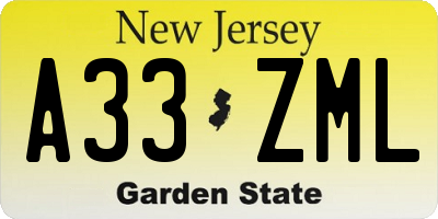 NJ license plate A33ZML