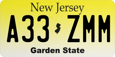 NJ license plate A33ZMM