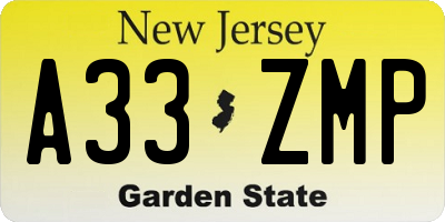 NJ license plate A33ZMP