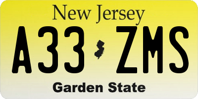 NJ license plate A33ZMS