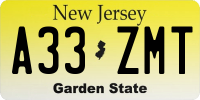 NJ license plate A33ZMT