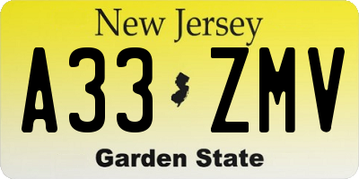 NJ license plate A33ZMV