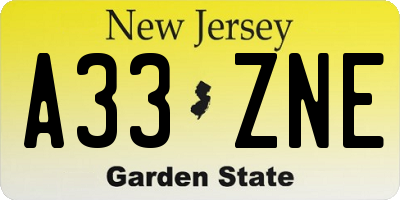 NJ license plate A33ZNE