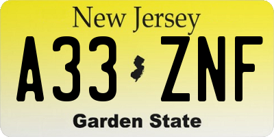 NJ license plate A33ZNF