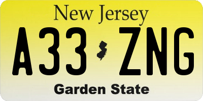 NJ license plate A33ZNG