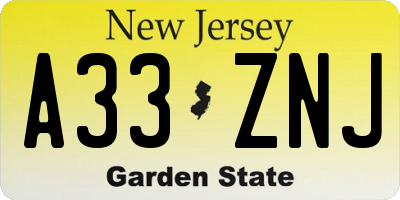 NJ license plate A33ZNJ