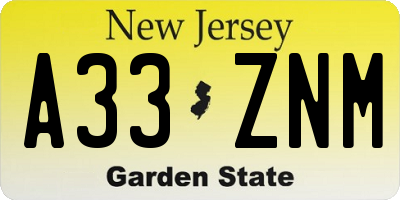 NJ license plate A33ZNM