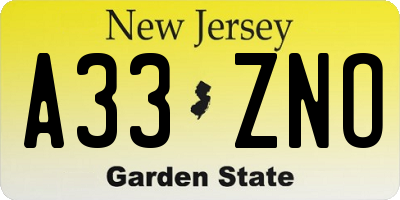 NJ license plate A33ZNO