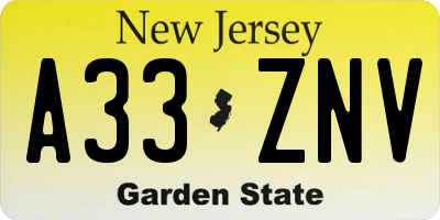 NJ license plate A33ZNV
