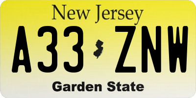 NJ license plate A33ZNW