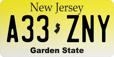 NJ license plate A33ZNY